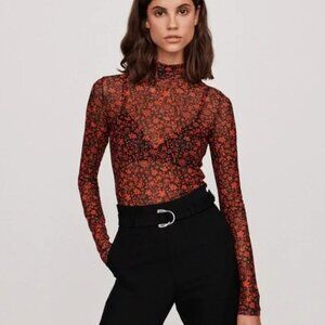Maje floral turtleneck semi-sheer top